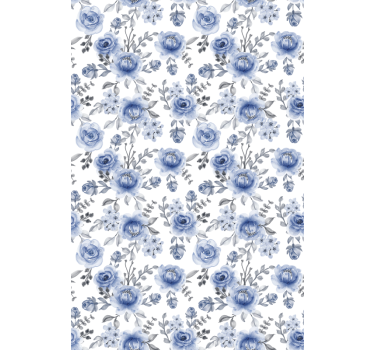Rolgordijn eetkamer bloemenprint Blauw patroon - TenStickers