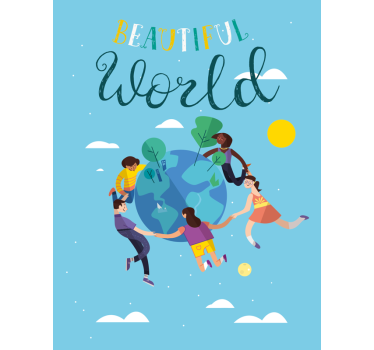 Harmonieuze wereldbolillustratie rolgordijn wereldmap - TenStickers
