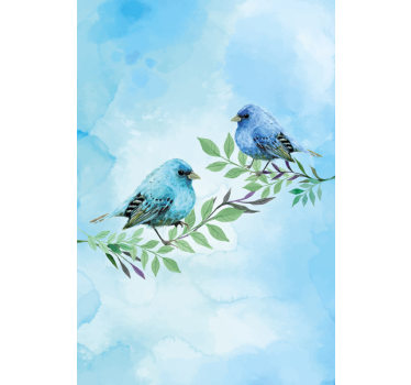Rolgordijnen woonkamer met blauwe vogels op takken - TenStickers