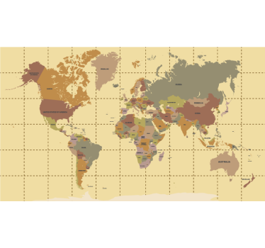 Geografische coördinaten rolgordijn wereldmap - TenStickers