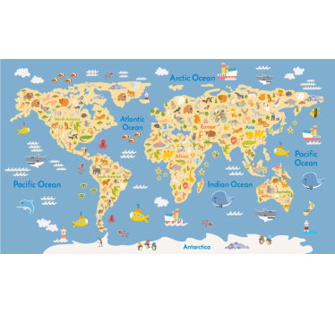 Wereldkaart ontwerp rolgordijn  - TenStickers