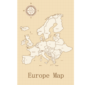 Europa op beige achtergrond rolgordijn wereldmap - TenStickers