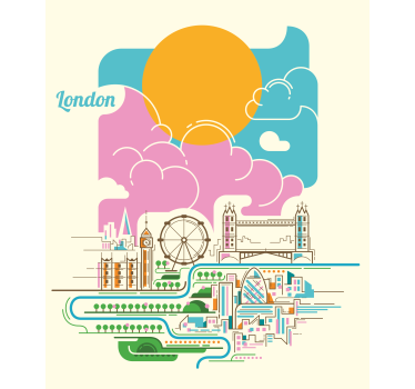 Uitzicht op de skyline van londen rolgordijn wereldmap - TenStickers