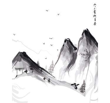 Kunst rolgordijnën Japanse winter met bergen - TenStickers