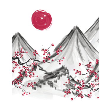 Kunst rolgordijnën Japanse stijl rode zon - TenStickers