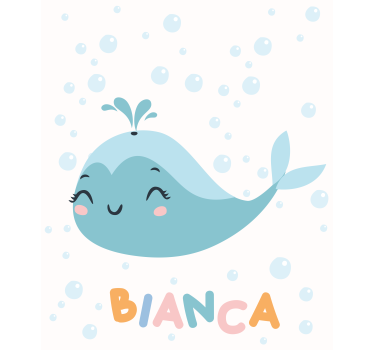 Babykamer rolgordijn met gelukkige walvis met naam - TenStickers