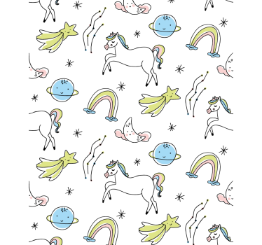 Witte eenhoorns en sterren rolgordijn kinderkamer - TenStickers