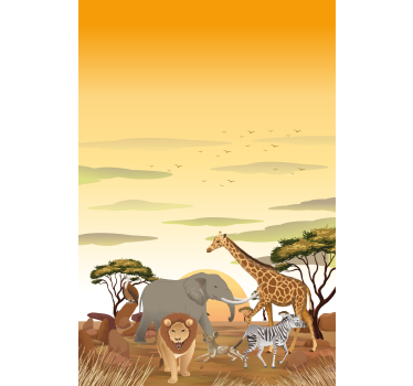 Dieren rolgordijnen Afrikaans tekenfilmlandschap - TenStickers