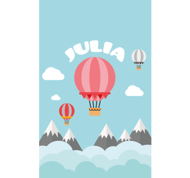 Heteluchtballonnen met naam rolgordijn kinderkamer - TenStickers