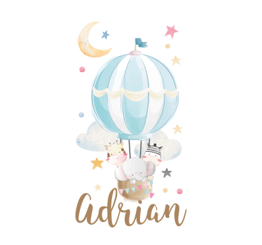 Kunst rolgordijnën Drie dieren op ballonnen met sterren en wolken - TenStickers