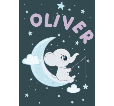 Olifant maan met naam babykamer rolgordijn - TenStickers