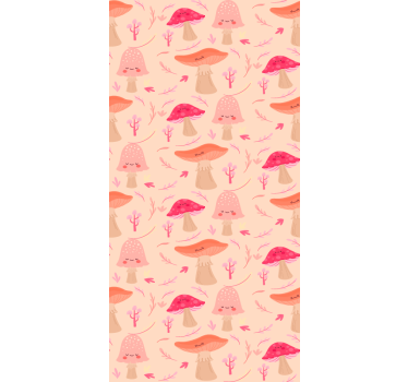 Rolgordijn meer bloemen en planten roze paddestoelenpatroon - TenStickers