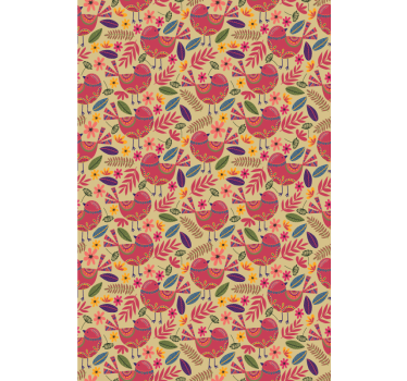 Rolgordijn bloemenprint kleurrijke vogels volkskunst patroon - TenStickers