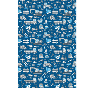 Rolgordijn kinderkamer Witte graafmachines op blauw - TenStickers