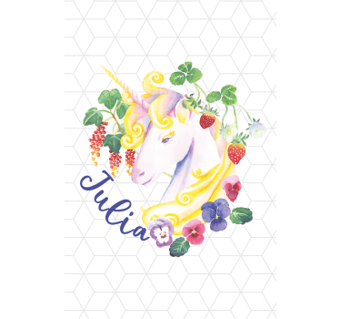 Bloemen eenhoorn met naam rolgordijn kinderkamer - TenStickers