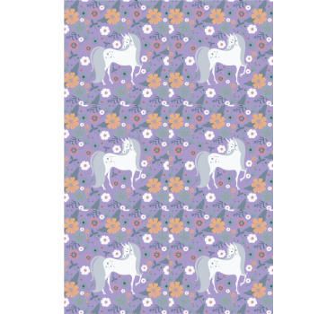 Paarse eenhoorns en bloemen rolgordijn kinderkamer - TenStickers