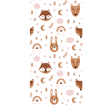 Kunst rolgordijnën Schattige bruine dieren en regenbogen - TenStickers