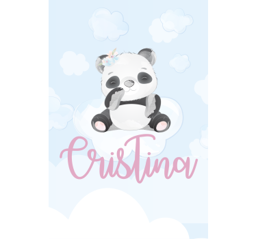 Baby panda zittend met naam rolgordijn kinderkamer - TenStickers