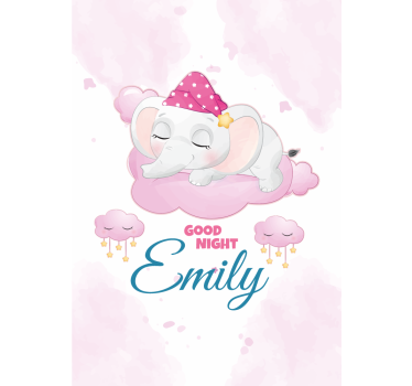 Raambekleding babykamer Schattige olifant voor meisje met naam - TenStickers