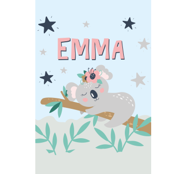 Baby koala met naam rolgordijn kinderkamer - TenStickers