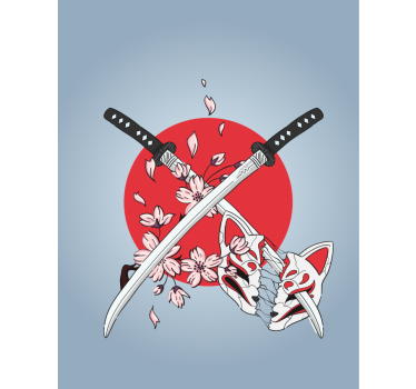Originele rolgordijnën Japanse zwaarden met bloemen - TenStickers