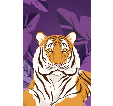 Tijgerportret met bladeren rolgordijn dieren - TenStickers