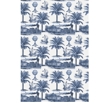 Blauwe palm scène rolgordijn meer vintage - TenStickers