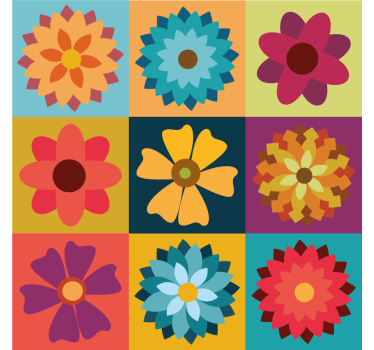 Gekleurde bloementegels Rolgordijn keuken - TenStickers