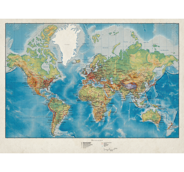 Wereldmap rolgordijn voor woonkamer - TenStickers