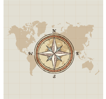 Vintage cartografie en kompas Jalozieën wereldmap - TenStickers