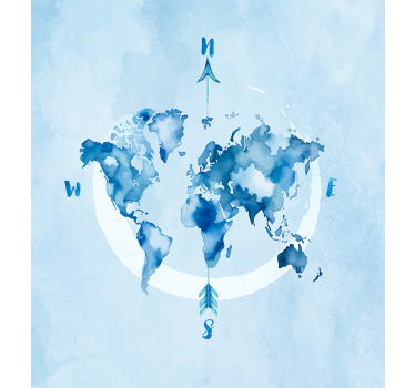 Aquarel blauwe planisfeer Jalozieën wereldmap - TenStickers