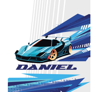 Blauwe raceauto rolgordijn gepersonaliseerd - TenStickers