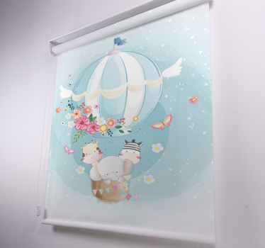 Luchtballon babykamer rolgordijn met dieren en naam - TenStickers