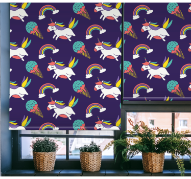 Eenhoorns en regenbogen rolgordijn kinderkamer - TenStickers