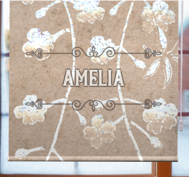 Beige bloemenontwerp met naam rolgordijn hoofd slaapkamer - TenStickers