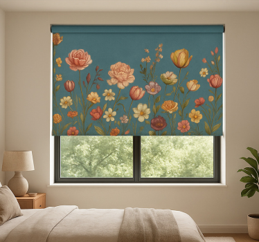 Aardse bloemenweide rolgordijn hoofd slaapkamer - TenStickers