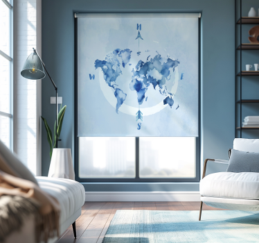 Aquarel blauwe planisfeer Jalozieën wereldmap - TenStickers