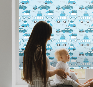 Blauw autopatroon rolgordijn kinderkamer - TenStickers
