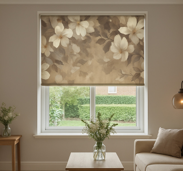 Beige geschilderde bloemen rolgordijn woonkamer - TenStickers