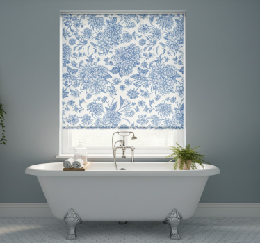 Blauw rolgordijn blauwe dahlia bloemmotief - TenStickers