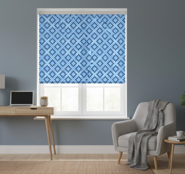 Blauw rolgordijn geometrisch blauw pixelpatroon - TenStickers