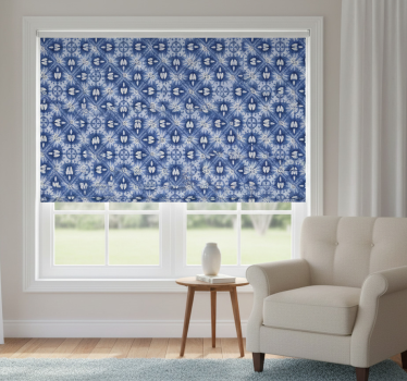 Blauw rolgordijn met ornamenten - TenStickers