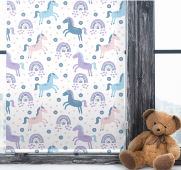Blauwe eenhoorns en regenbogen rolgordijn kinderkamer - TenStickers