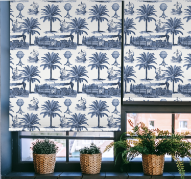 Blauwe palm scène rolgordijn meer vintage - TenStickers