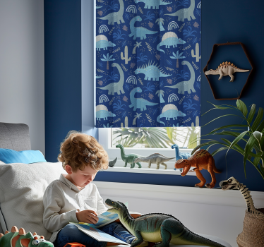 Blauwe tinten raambekleding dinosaurus - TenStickers