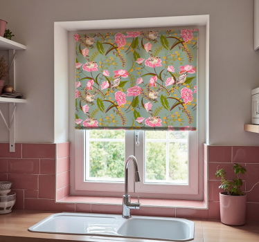 Bloemen rolgordijn keuken - TenStickers