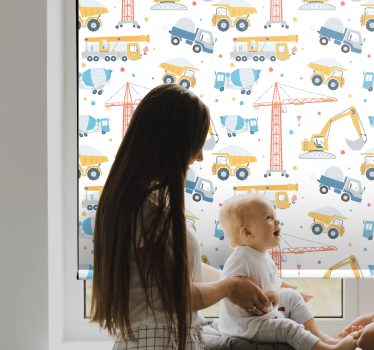 Bouwvoertuigen plezier rolgordijn kinderkamer - TenStickers