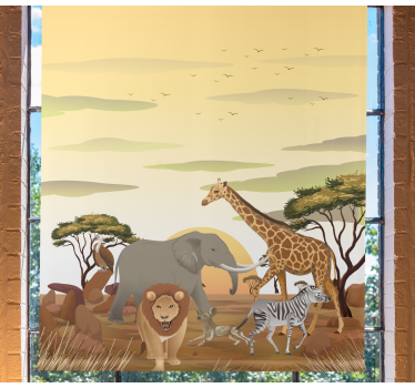 Dieren rolgordijnen Afrikaans tekenfilmlandschap - TenStickers