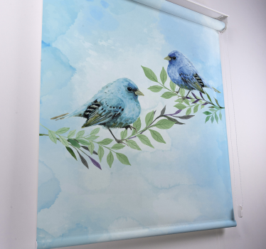 Rolgordijnen woonkamer met blauwe vogels op takken - TenStickers