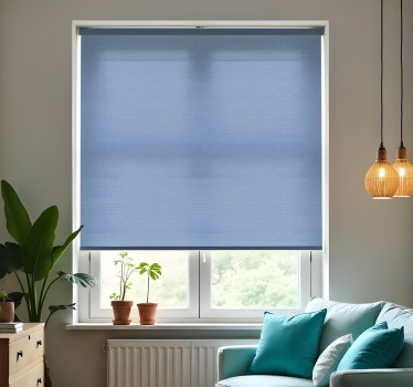 Dun blauw jutemotief rolgordijn woonkamer - TenStickers